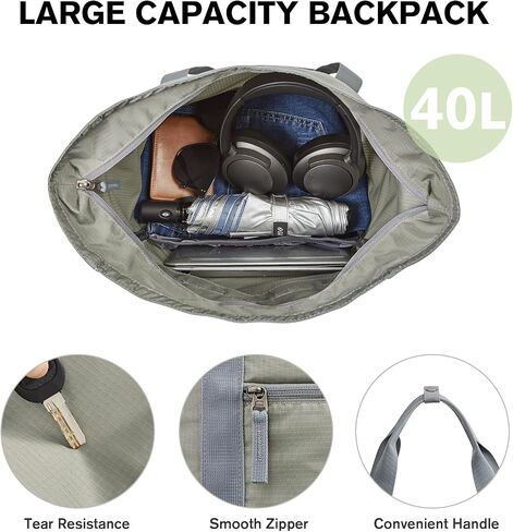 G4Free 40L Packable Backpack Tote Backpack Waterproof Tote Bag Convertible Large Lightweight Hiking Backpack Travel Casual Daypack for Men Womena(Grey) in Saudi Arabia