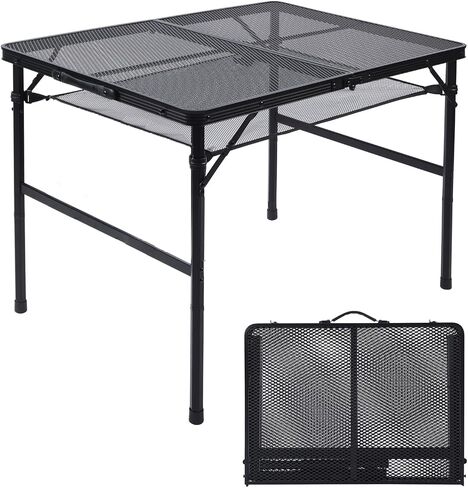 Folding Grill Table, 3x2 FT Height Adjustable Portable Camping Table with Mesh Desktop and Mesh Bag, Metal Table for Outdoor Camping, Picnic, Beach and BBQ in Saudi Arabia