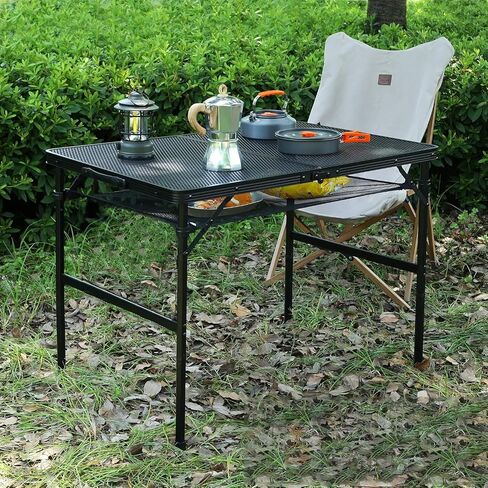 Folding Grill Table, 3x2 FT Height Adjustable Portable Camping Table with Mesh Desktop and Mesh Bag, Metal Table for Outdoor Camping, Picnic, Beach and BBQ in Saudi Arabia