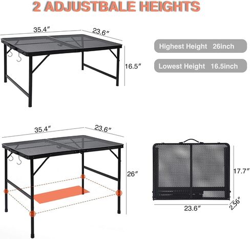 Folding Grill Table, 3x2 FT Height Adjustable Portable Camping Table with Mesh Desktop and Mesh Bag, Metal Table for Outdoor Camping, Picnic, Beach and BBQ in Saudi Arabia