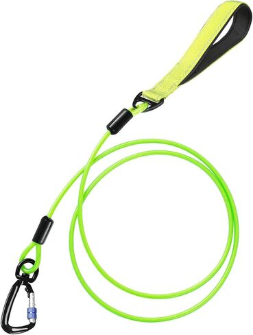 مقود مقاوم للمضغ للكلاب المتوسطة والكبيرة، كابل معدني شديد التحمل للكلاب التي يصل وزنها إلى 500 رطل، حبل سلكي مقاوم للماء بطول 6 أقدام مع مقبض مبطن مريح عاكس، أسود in Kuwait