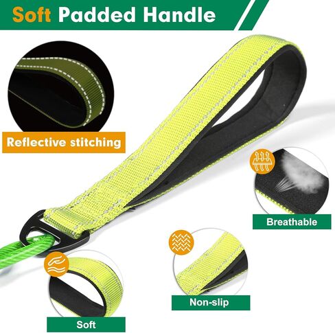 مقود مقاوم للمضغ للكلاب المتوسطة والكبيرة، كابل معدني شديد التحمل للكلاب التي يصل وزنها إلى 500 رطل، حبل سلكي مقاوم للماء بطول 6 أقدام مع مقبض مبطن مريح عاكس، أسود in Kuwait