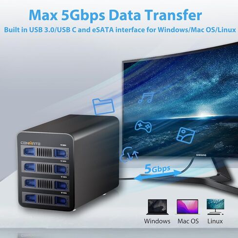 حاوية RAID لمحرك الأقراص الصلبة ذات 4 فتحات مع مروحتي تبريد لمحرك أقراص SATA HDD/SSD مقاس 2.5/3.5 بوصة مع كابل USB A/C 3.0+eSATA، وقارئ محرك أقراص ثابتة 3.5 يدعم سعة 72 تيرابايت، و8 أوضاع RAID، وDAS(NO NAS) in Kuwait