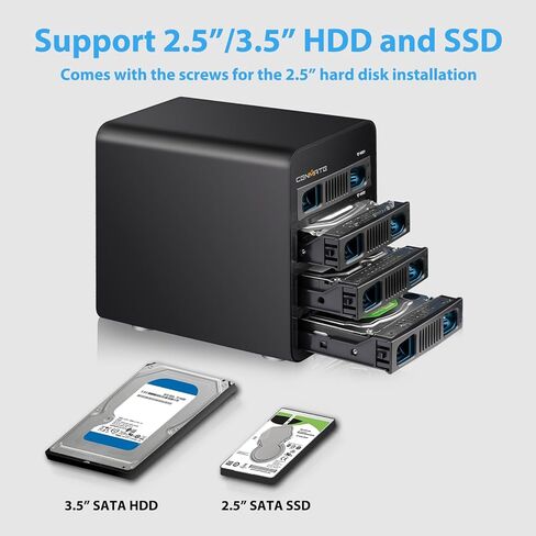 حاوية RAID لمحرك الأقراص الصلبة ذات 4 فتحات مع مروحتي تبريد لمحرك أقراص SATA HDD/SSD مقاس 2.5/3.5 بوصة مع كابل USB A/C 3.0+eSATA، وقارئ محرك أقراص ثابتة 3.5 يدعم سعة 72 تيرابايت، و8 أوضاع RAID، وDAS(NO NAS) in Kuwait