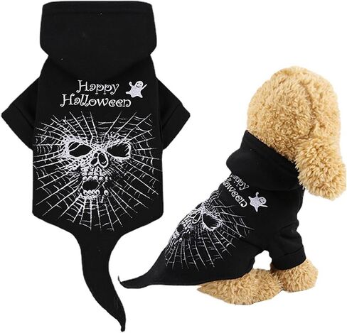 Dog Sweater Pet Fleece Hoodie Doggy Fitwarm Clothes Dog Hooded Sweatshirt for Halloween Costumes 02-Black Small in Kuwait