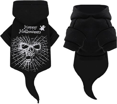 Dog Sweater Pet Fleece Hoodie Doggy Fitwarm Clothes Dog Hooded Sweatshirt for Halloween Costumes 02-Black Small in Kuwait
