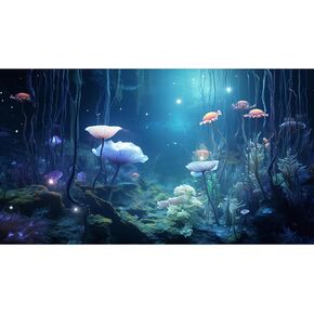 Aquarium Background Surreal Underwater Garden Terrarium Backdrop Aquatic Plants Lush Moss Tropical Style Landscape Tank Background Under Sea World Tank Wallpaper Vinyl 24x16in