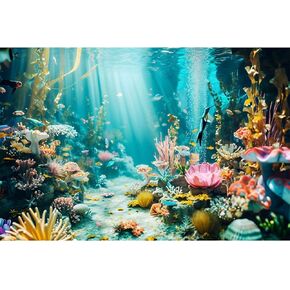 AWERT 48x24 inches Undersea Theme Aquarium Background Polyester Colorful Coral Tropical Fish Tank Background Underwater World Fish Tank Background