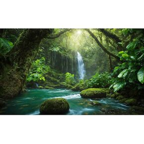 Waterfall Aquarium Background Tropical Jungle Lush Rainforest Terrarium Background Huge Trees Moss River Deep Mountain Forest Nature Reptile Habitat Backdrops Fish Tank Decor Vinyl 24x12in