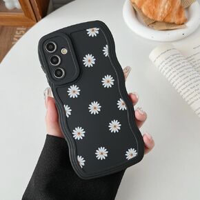 ZTOFERA Compatible with Samsung Galaxy S23 FE 5G Case,Unique Curly Wave Frame with Daisy Pattern,Soft Liquid Silicone Shockproof Full Coverage & Lens Protective Case for Samsung S23 FE,Beige
