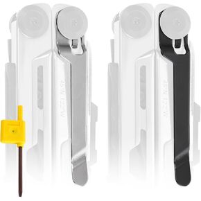 [2-Pack] Stainless Steel Pocket Clip for Leatherman Signal Multi-Tool - 1 Black + 1 Silver/Metal Pocket Clip - Add Or Replace Broken Belt Clip in Seconds - Screwdriver Included For Easy Installation
