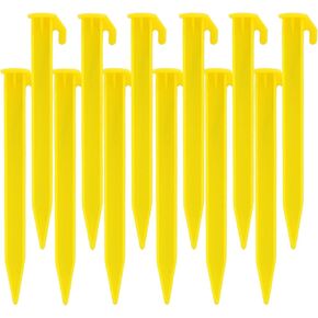 Moicstiy12 Pack Plastic Tent Stakes, 5.7 Inch Yellow Durable Garden Landscape Stakes Tent Spikes for Camping, Gardening, Outdoor Beach