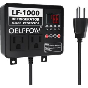 Refrigerator Surge Protector, Time Delay and Real-time Display Surge Protector for Refrigerator, Voltage Protector, 2 Outlet Surge Protector for Home Appliances, with Mounting Screws, Black