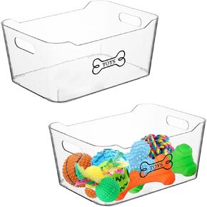 Clear Dog Toy Box,Acrylic Large Dog Toy Basket for Small Dog,Dog Toy Storage Bin for Pet, Fashion Dog Toy Basket Large for Puppy And Pet- Dog Toy Organizer Holder Boxes for Living Room
