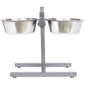 Iconic Pet Adjustable H-Design Double Diner - Non-Skid Rubber Base Noise Free Stable Dog Food Stand with 5 Quart/ 160 oz Stainless Steel Elevated Dog Food Bowls for Proper Growth & Digestion