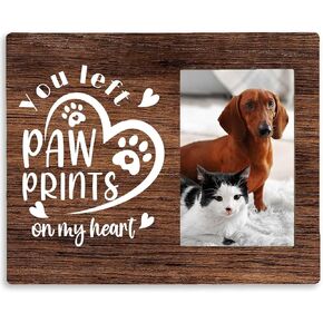 Pet Memorial Gifts for Dog and Cat, Memorial Picture Frame 4x6, You Left Paw Prints On My Heart, Dog Memorial Gifts for Loss of Dog, Pet Sympathy Condolence Gifts for Dog and Cat. (002)