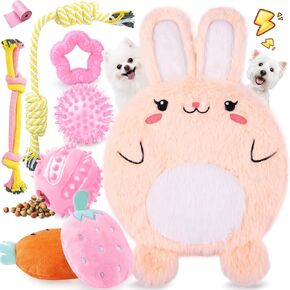 XIUGOAL Pink Puppy Toys - 9 Pack Puppy Chew Toys for Teething, Interactive Dog Toys for Puppies, Small Dog Toys with Squeaky Dog Chew Toys, Treat Ball and Ropes