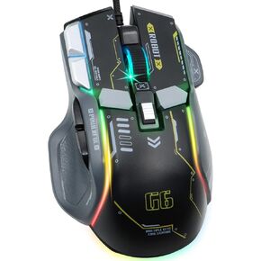 VEGCOO Wired Gaming Mouse, 12800 DPI Optical Gamer Mouse with 10 Programmable Buttons, Colorful RGB Lights, Computer Mouse for PC&Laptop, Ergonomic Gaming Mouse with Thumb Rest for Gaming and Working