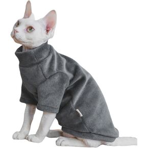Turtleneck Sweater for Sphynx Cat Soft Thick Double-Sided Fleece Cat Clothes Winter Warm Outfit Coat for Hairless Cats and Small Dogs Apparel with Sleeves (Red, Large)