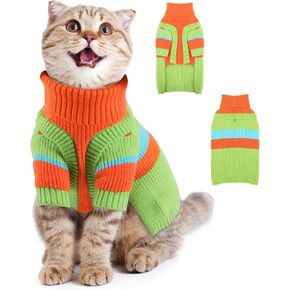 EMUST Cat Sweater, Cozy XS Dog Sweater with Turtleneck, Stretchable Extra Small Dog Sweater for Fall & Winter, Pullover Christmas Sweater for Cats, Yorkie, Chihuahuas, Green, XS