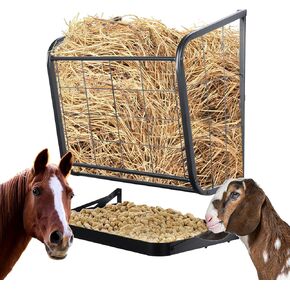 Hay Feeder Goat, 23 Gallon Wall Mounted Hay Rack, 2 in 1 Metal Hay and Grain Feeder, Distance Adjustable Livestock Feeders, Hay Feeders for Goats, Sheep, Horses in Kuwait