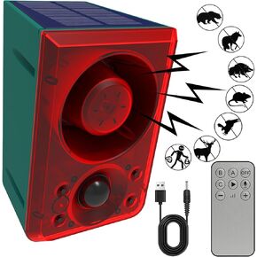 Solar Outdoor Motion Sensor Alarm: QXMH Dog Barking & Gunshot Soun,Support Recording,+/-Volume,with Remote Controller 129dB Loud Alarm,Flash Warning Strobe Security Alarm for Home,Yard,Barn