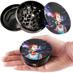3 Inch herb grinder / 75mm spice grinder - portable size allows for you to easily grind your herbs at home or on the go. Grinder is Aluminum Alloy (NO Screen Catcher) (Bad Belle, 3 Inches / 75mm)