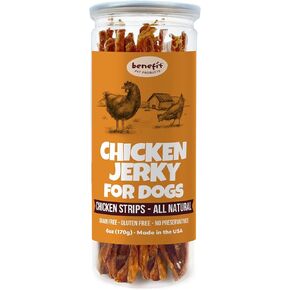 Benefit Pet Products Chicken Jerky for Dogs, Rawhide Free, Single Ingredient, Dog Jerky Sticks - Real Chicken, Healthy Dog Treats, Easily Digestible, Made in USA (6oz jar)