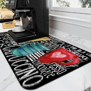 Coffee Mat, Absorbent Coffee Bar Mat for Coffee Maker and Espresso Machine Countertop Rubber Backed Draining Pad Decor Gift Fit Under Coffee Maker Coffee Pot Dish Drying Mats for Kitchen Counter