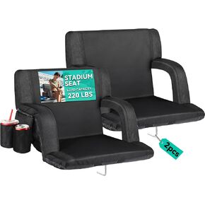 YITAHOME Extra Large Portable Reclining Stadium Seat Chairs, 24.8" Bleacher Seats with Adjustable Padded Backrest and Armrests for Stadiums, Sports Games, Camping, Picnics, Black, 1 Pack