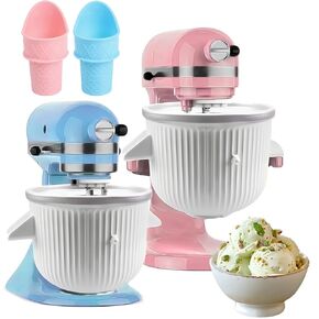 Ice Cream Maker Attachment for Kitchen Aid Stand Mixer, 2 Quart, Ice Cream & Sorbet Gelato Maker Machine, Fits 4.5Qt and Larger Stand Mixers, with 2 Ice Cream Holder