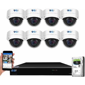 GW 16 Channel 4K NVR 8MP (3840x2160) H.265+ Color Night Vision Smart AI Security Camera System - 8 x UltraHD 4K Human Detection PoE IP Microphone Dome Camera - 8MP (Two Times The Resolution of 4MP)