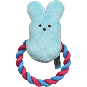 Bunny 6 Inch Blue Plush Rope Pull Toy for Dogs | Blue Dog Toy from Peeps, Plush Fabric Dog Toys | Small Squeaker Dog Toy with Rope (FF16024)