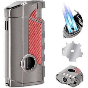 Torch Lighter, Refillable and Adjustable Flame Butane Torch Lighter,Windproof Triple Jet Flame Torch Lighter with Holder,Multi-Functional Lighter Accessory Premium Gift for Men