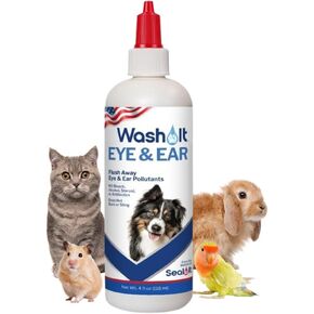 Wash-It Eye and Ear Wash for Pets to Flush Out Contaminants, Irritations & Dirt | US-Made Dog Ear Wash & Tear Stain Remover with Hypochlorous Acid for Rapid Care with No Irritation (4oz)