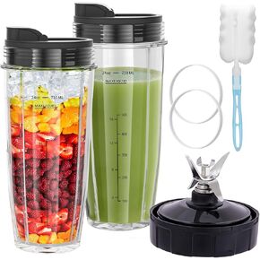 24oz Blender Cups Blade Replacement for Ninja Blender Replacement Parts with To-Go Lids 7 Fins Blade Assembly Compatible with BL482_30 CT680 BL492_30 BN801 BL2012