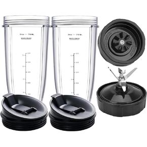 2 Packs Ninja Blender Cups &7 Fins Ninja Blender Blade Replacement Compatible with BN401 BN751 BN801 BL642 BL480-30 BL490-30 BL640 CT680 CT640C CT641 NN100 NN210 NN102 BL2012