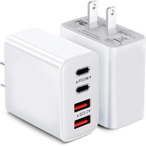 [2-Pack] LAXYA USB C Wall Charger, 40W Fast USB C Charger Block, 4-Port PD Power Adapter + QC Wall Plug Multiport Type C Charging Block Compatible with iPhone16/15/14/13 Pro Max/XS/XR,iPad Samsung…