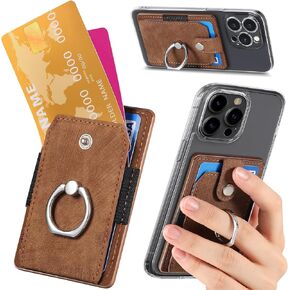 LBYZCASE Slim Phone Credit Card Holder with Ring, Adhesive Pouch for iPhone 15/14/13/12,Samsung Galaxy S24/S23/A15/A54/A35 5G, Google Pixel 8a,Moto,BLU,Nokia,etc (Black)