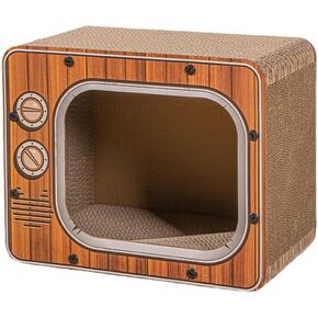 Cat Condo with Scratching Pad, for Cats, Kittens, Small Pets, Indoor Play House, 15.7" L*12.6" W*12.2" H, Brown Television (Pink)