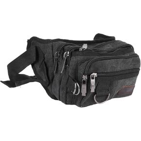 Men Canvas Waist Bag Large Capacity Multilayer Fanny Pack with Multi Layer Structure for Sports Festival Running
