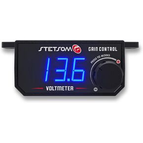 Stetsom 4in1 - Universal Bass Knob with Voltmeter, Gain Control + On/Off Switch + High to RCA Input Converter, Blue LED Display, One Touch On/Off Display, Continuous Touch On/Off Amplifier