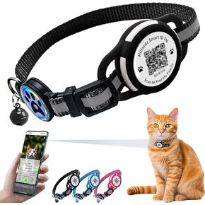 Airtag Cat Collar Breakaway,Reflective Kitten Collar with Waterproof Apple Air Tag Holder and Bell,Silicone Pet ID Tag with QR Code,Modifiable Pet Online Profile,No Subscription or Fees (Black) in Saudi Arabia