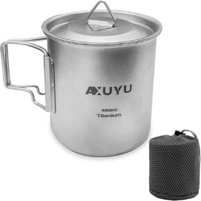 450ml Titanium Cup/Pot Camping Coffee Mug with Lid and Foldable Handle for Outdoor Camping Hiking Backpacking