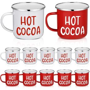 Yaomiao 12 Pcs Hot Cocoa Bar Mugs bulk Enamel Mug with Quotes 12 oz Christmas gift Coffee Mug Hot Cocoa Mugs Novelty Funny Cups for Friends, Family(Pink)