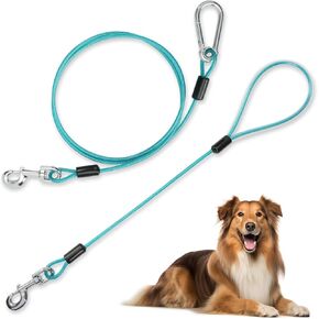 Chew Proof Dog Leash, 5Ft Heavy Duty Tie Out Cable for Medium and Large Dogs, 2Ft Detachable Short Leash for Training Teething Puppies, Waterproof Metal Dog Leash Made of Coated Wire Rope, Blue