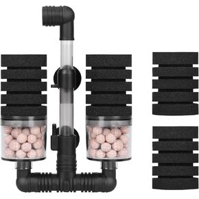 AQUANEAT Sponge Filter, Aquarium Sponge Filter with Ceramic Media Balls, for Betta Fry Shrimp Tank, with 2 Spare Sponges, up to 40Gal