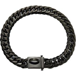 Dog Chain Collar Metal with Design Secure Buckle, High Polished Stainless Steel Cuban Link 16MM Heavy Duty Chew Proof Walking Collar(Black, 16MM, 18")