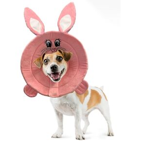Cute Soft Dog/Cat Cone Collar for Surgery Recovery; Comfy Soft E-Collar Cone for (X-Small) Dogs and Cats After Surgery; 100% Cotton Dog/Cat Cone Stops Licking; Bunny Face Calming Collar for Dogs/Cats