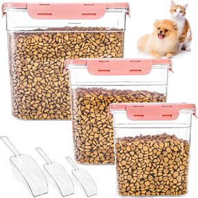 WUWEOT 3 Pcs Dog and Cat Food Storage Containers, Airtight Transparent Pet Food Storage Buckles, Plastic Stackable Pet Treat Bin with Seal Locking Lid and Spoon (1.27 Qt, 2.4 Qt, 4 Qt)